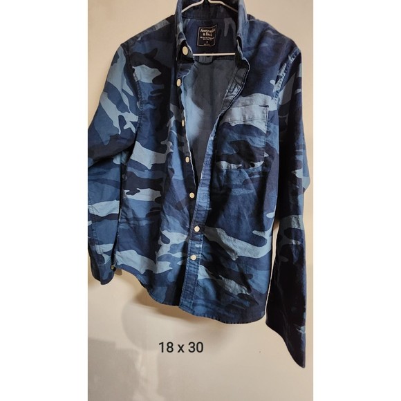Abercrombie & Fitch  Small Blue Camouflage Long Sleeve Collared Shirt - Picture 5 of 6